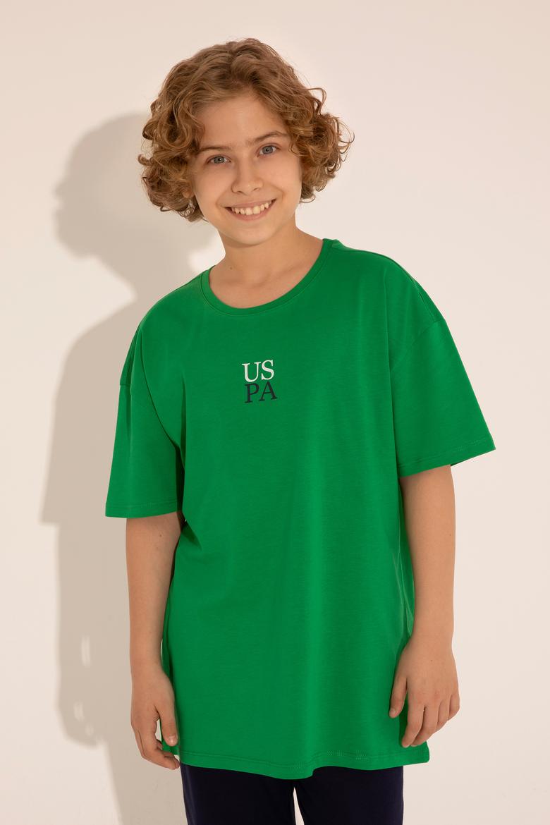 Erkek Çocuk Yeşil Oversize Bisiklet Yaka Tişört - 50289202137