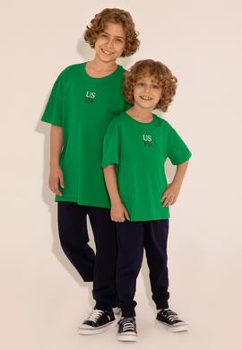 Erkek Çocuk Yeşil Oversize Bisiklet Yaka Tişört - 50289202137