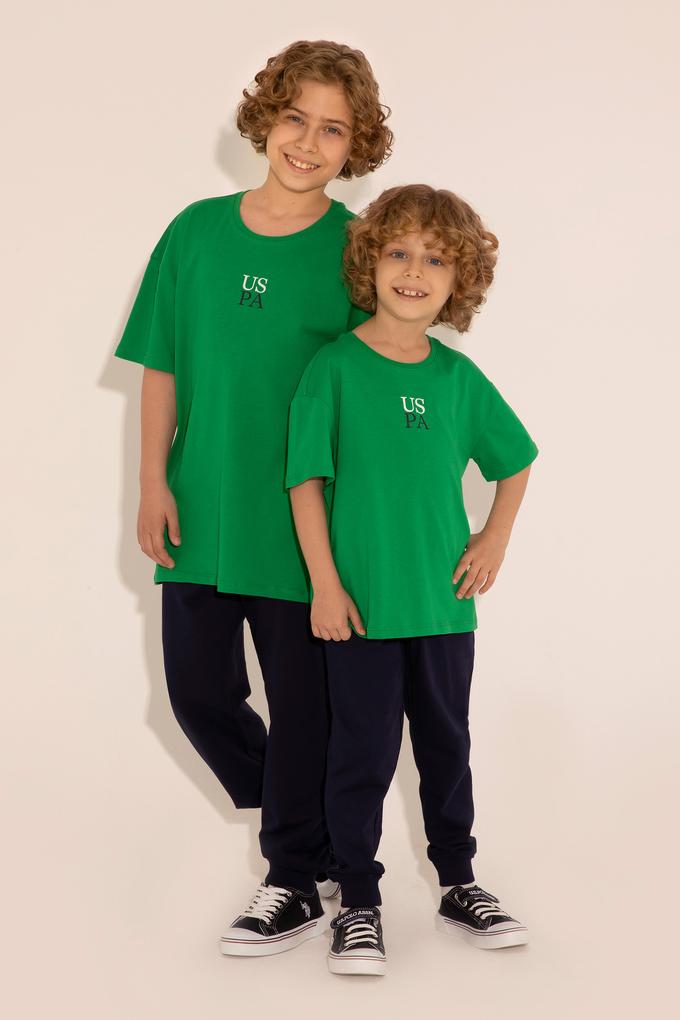 Erkek Çocuk Yeşil Oversize Bisiklet Yaka Tişört