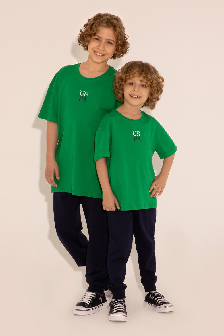 Erkek Çocuk Yeşil Oversize Bisiklet Yaka Tişört