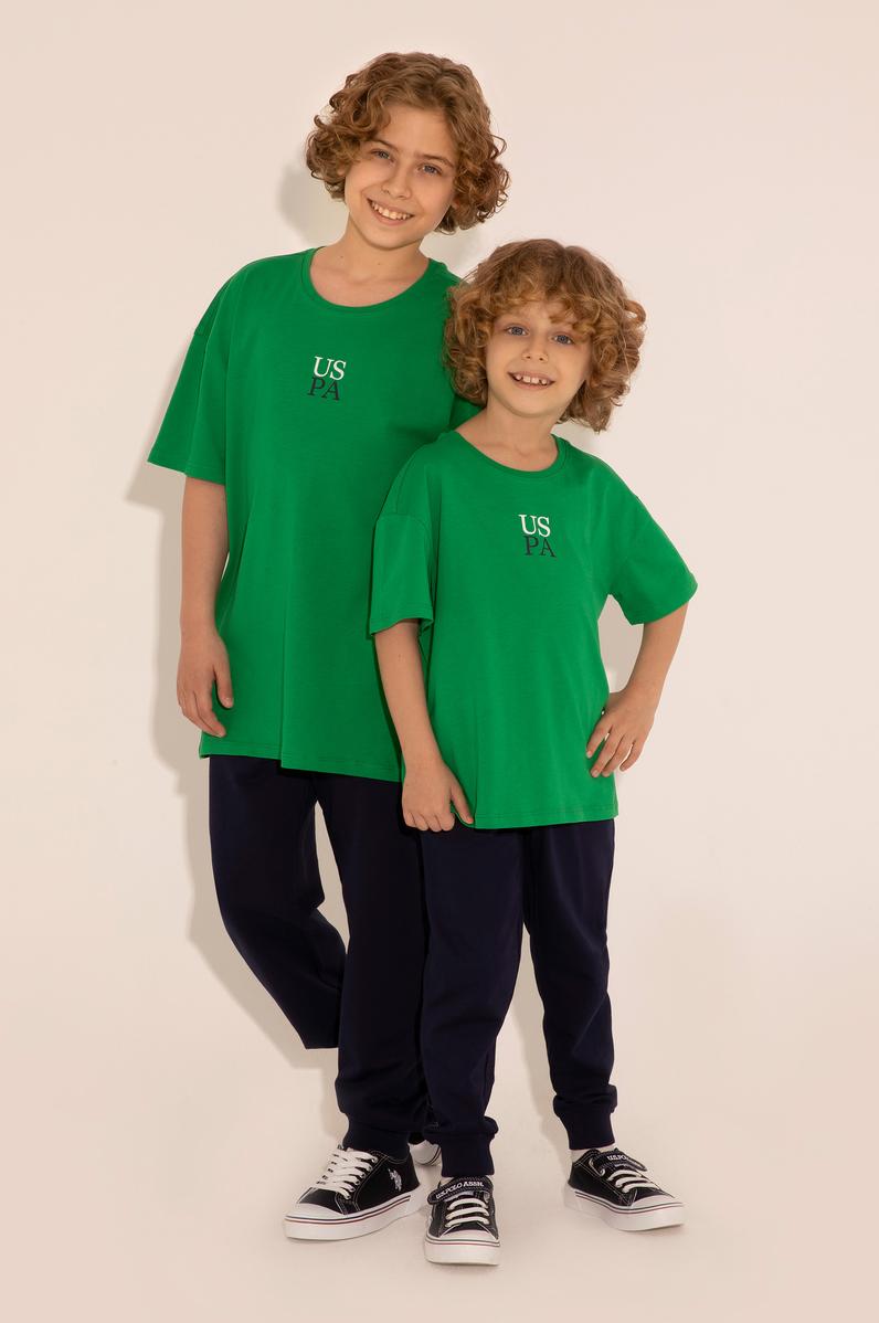 Erkek Çocuk Yeşil Oversize Bisiklet Yaka Tişört