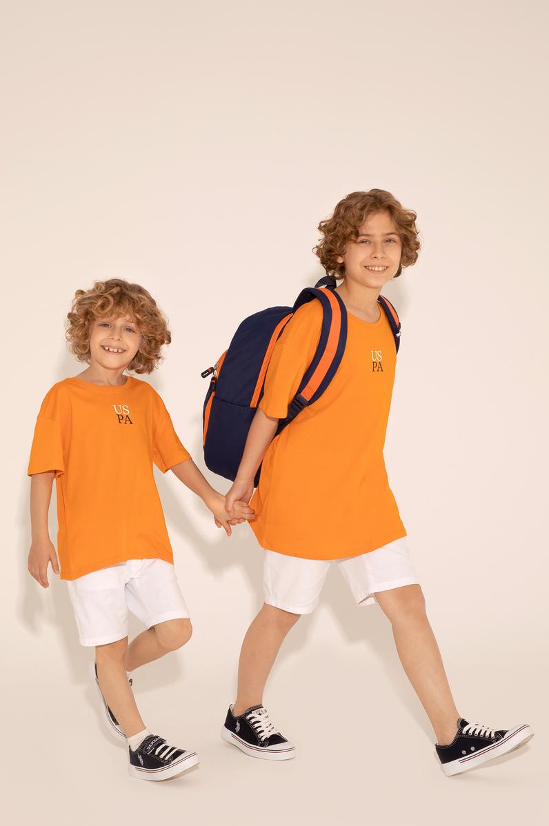 Erkek Çocuk Turuncu Oversize Bisiklet Yaka Tişört