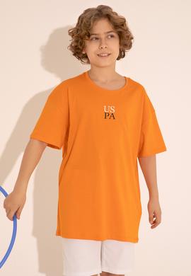 Erkek Çocuk Turuncu Oversize Bisiklet Yaka Tişört - 50289202160