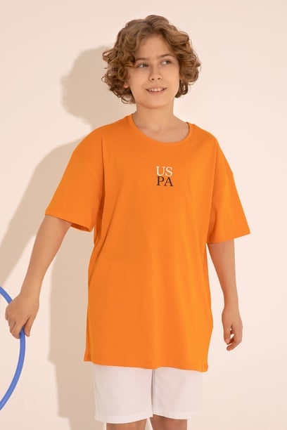 Erkek Çocuk Turuncu Oversize Bisiklet Yaka Tişört