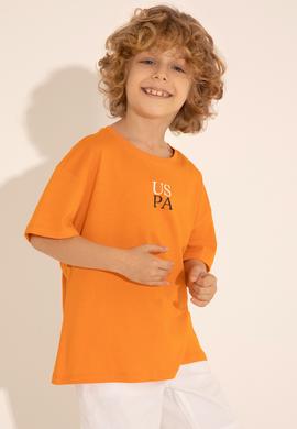 Erkek Çocuk Turuncu Oversize Bisiklet Yaka Tişört - 50289202160