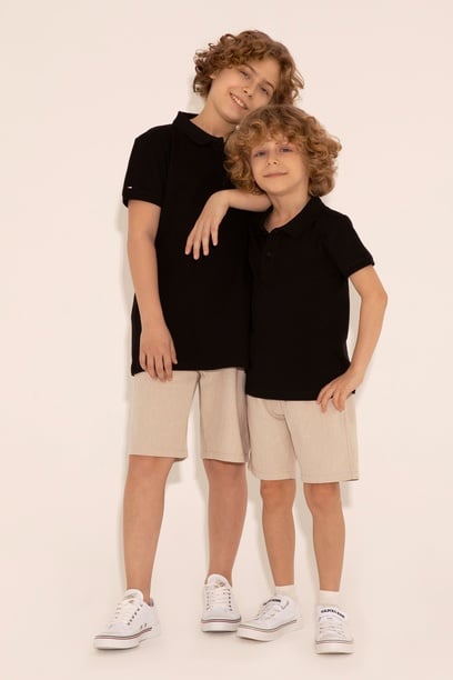 Erkek Çocuk Siyah Basic Polo Yaka Tişört
