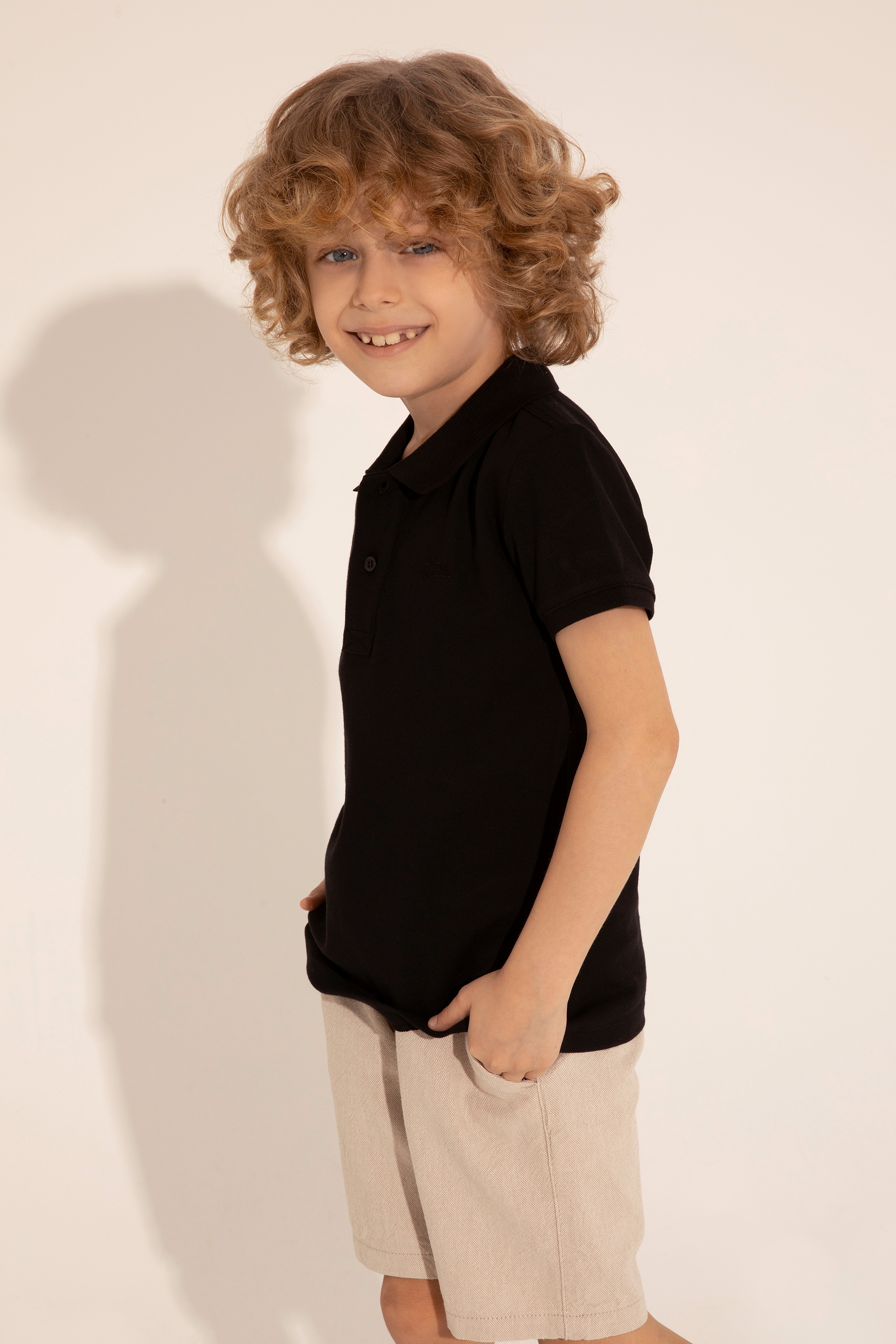 Erkek Çocuk Siyah Basic Polo Yaka Tişört