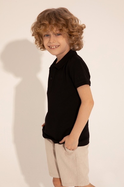 Erkek Çocuk Siyah Basic Polo Yaka Tişört