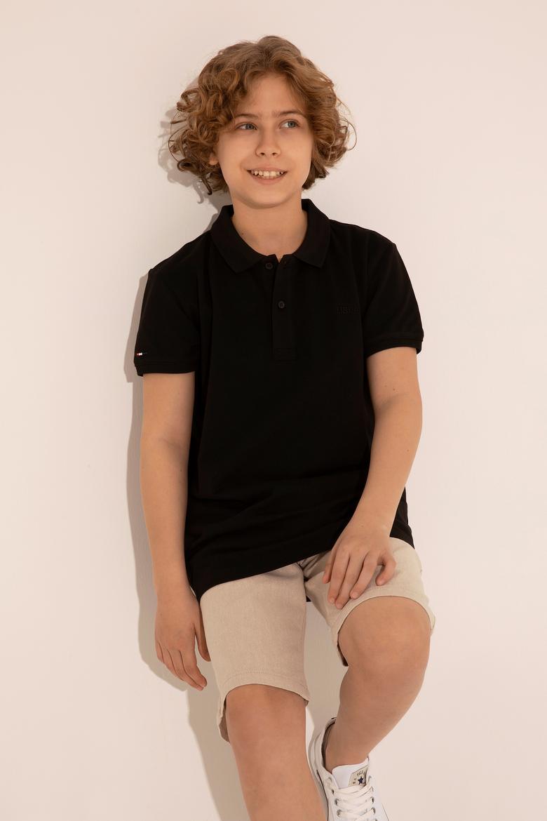 Erkek Çocuk Siyah Basic Polo Yaka Tişört - 50292129018