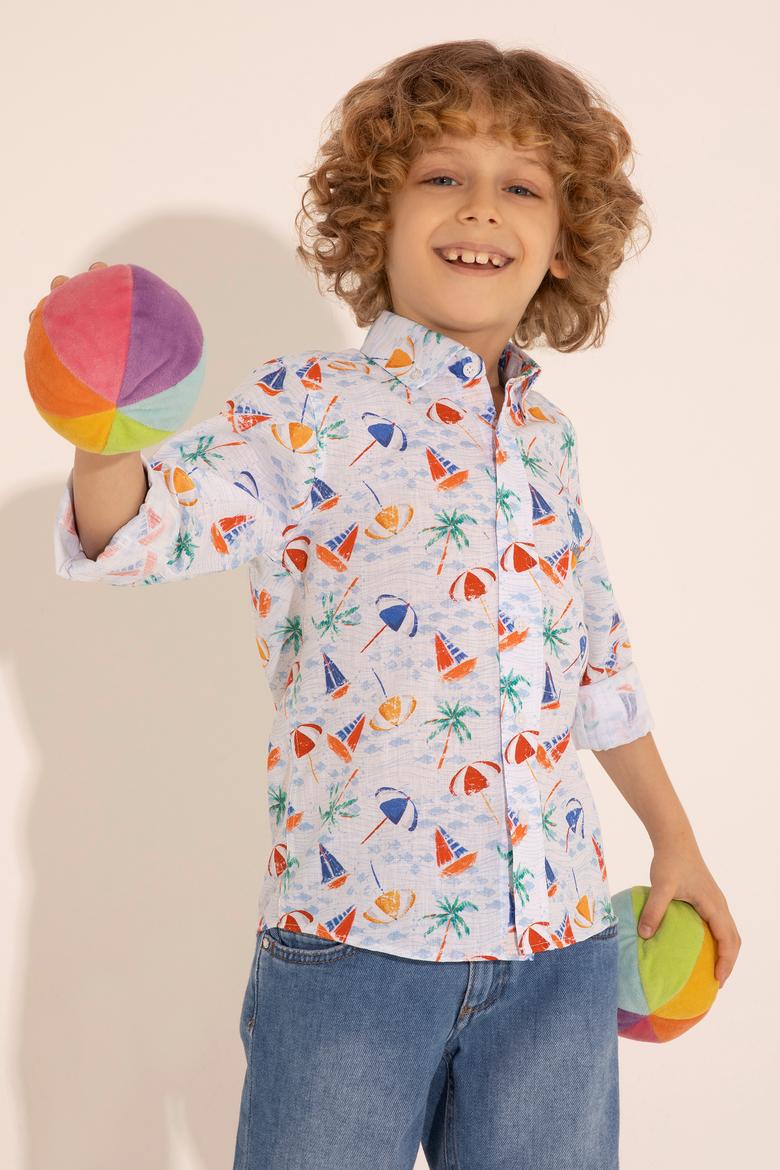 Erkek Çocuk Beyaz Uzun Kollu Gömlek - 50288716004