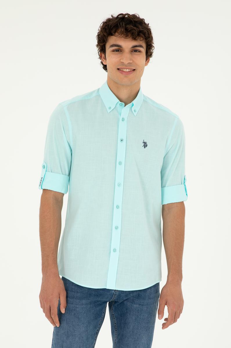 Erkek Su Yeşili Uzun Kollu Basic Gömlek