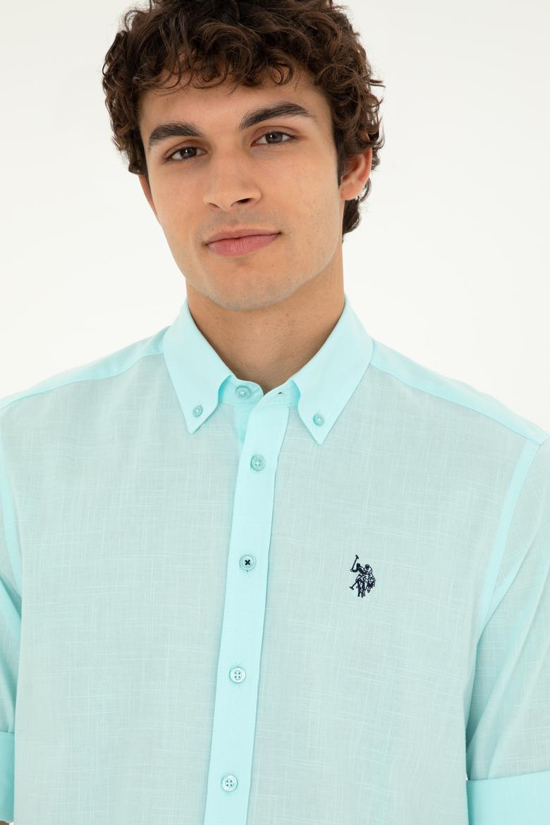 Erkek Su Yeşili Uzun Kollu Basic Gömlek - 50288648124