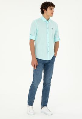 Erkek Su Yeşili Uzun Kollu Basic Gömlek - 50288648124