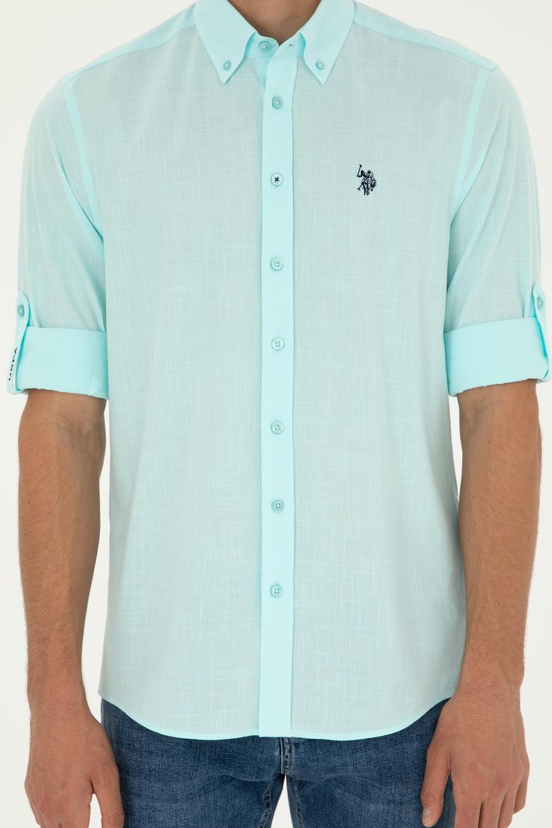 Erkek Su Yeşili Uzun Kollu Basic Gömlek - 50288648124