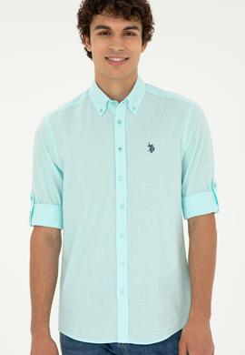 Erkek Su Yeşili Uzun Kollu Basic Gömlek - 50288648124