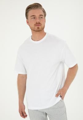 Erkek Comfort Fit Bisiklet Yaka Beyaz Tişört - 50294216009