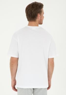 Erkek Comfort Fit Bisiklet Yaka Beyaz Tişört - 50294216009