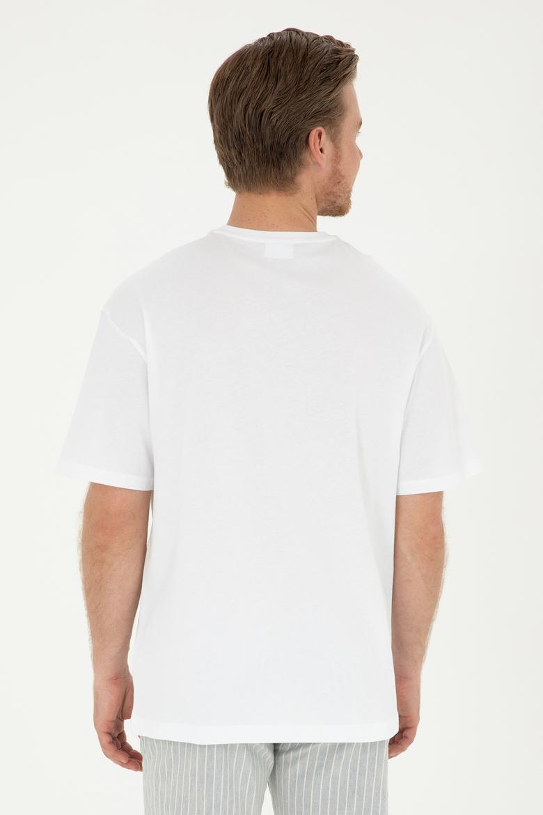 Erkek Comfort Fit Bisiklet Yaka Beyaz Tişört - 50294216009