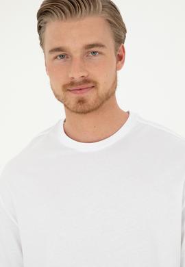 Erkek Comfort Fit Bisiklet Yaka Beyaz Tişört - 50294216009