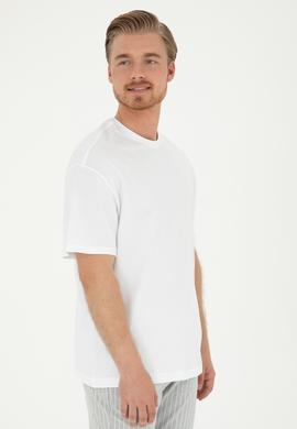 Erkek Comfort Fit Bisiklet Yaka Beyaz Tişört - 50294216009