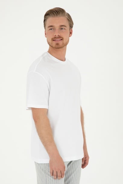 Erkek Comfort Fit Bisiklet Yaka Beyaz Tişört