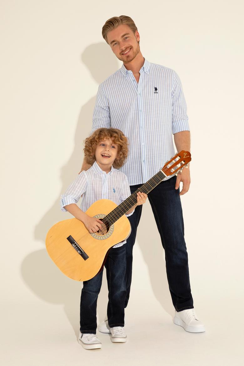 Erkek Mavi Uzun Kollu Gömlek