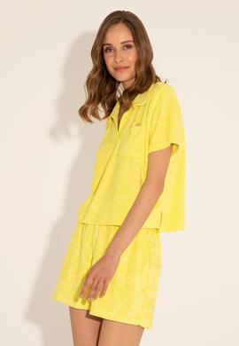 Kadın Neon Sarı Crop Polo Yaka Tişört - 50263960019