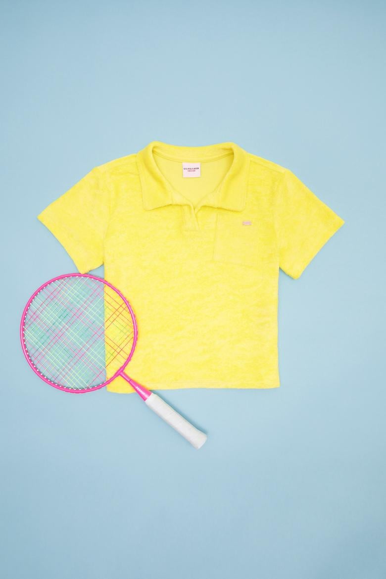Kız Çocuk Neon Sarı Havlu Kumaş Polo Yaka Tişört - 50265392003