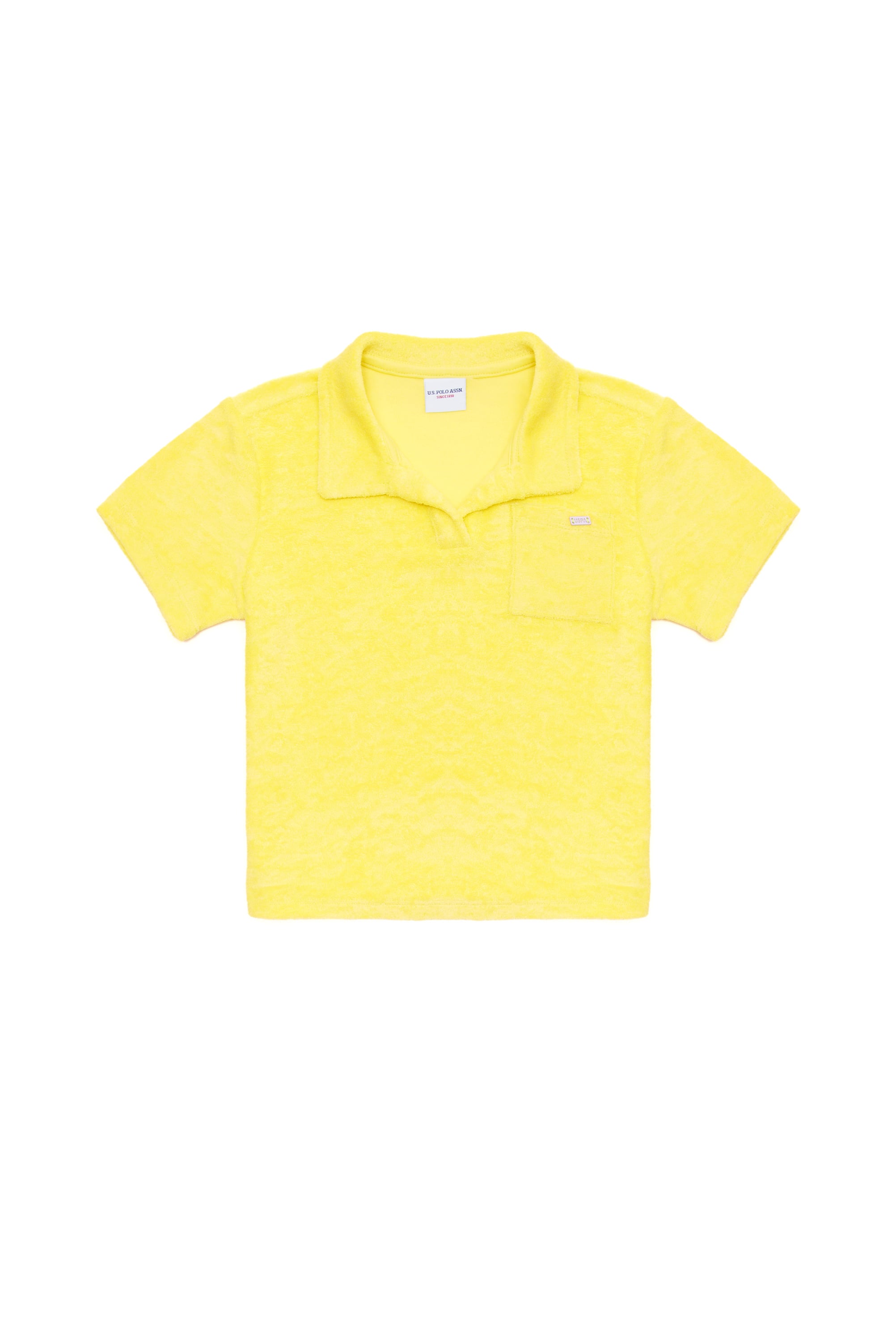 Kız Çocuk Neon Sarı Havlu Kumaş Polo Yaka Tişört - Image 4