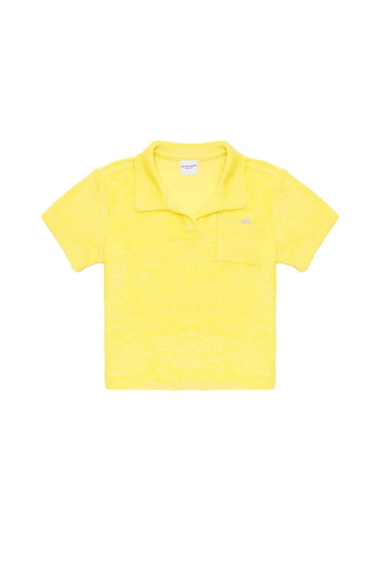 Kız Çocuk Neon Sarı Havlu Kumaş Polo Yaka Tişört - 50265392003