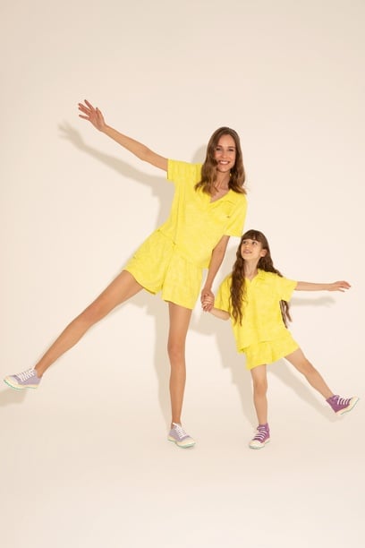 Kadın Neon Sarı Crop Polo Yaka Tişört