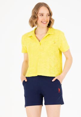 Kadın Neon Sarı Crop Polo Yaka Tişört - 50263960019