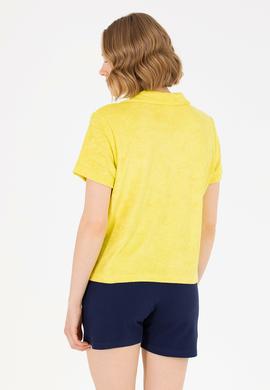 Kadın Neon Sarı Crop Polo Yaka Tişört - 50263960019