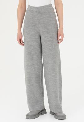 Kadın Gri Melanj Loose Fit Triko Pantolon - 50277305013