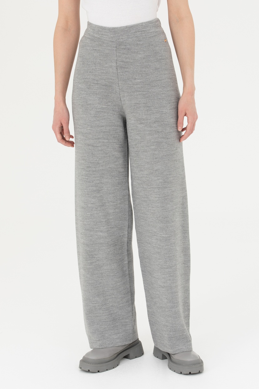 Kadın Gri Melanj Loose Fit Triko Pantolon