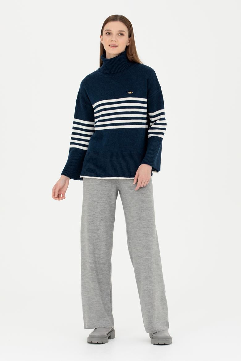 Kadın Gri Melanj Loose Fit Triko Pantolon - 50277305013