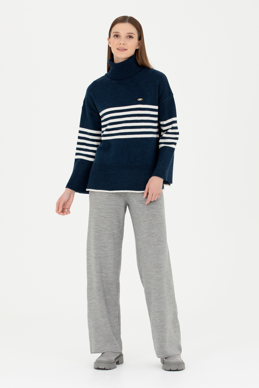 Kadın Gri Melanj Loose Fit Triko Pantolon