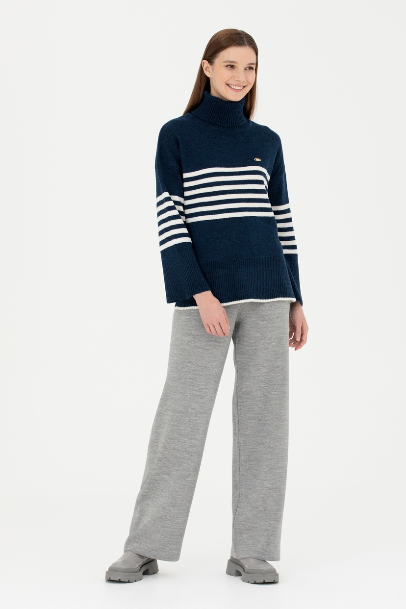 Kadın Gri Melanj Loose Fit Triko Pantolon