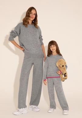 Kadın Gri Melanj Loose Fit Triko Pantolon - 50277305013