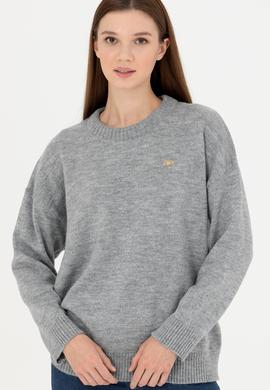 Kadın Gri Melanj Bisiklet Yaka Kazak - 50277265006