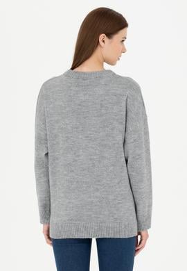 Kadın Gri Melanj Bisiklet Yaka Kazak - 50277265006