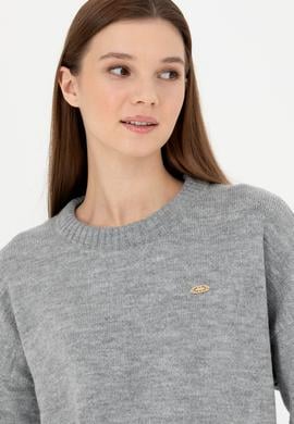 Kadın Gri Melanj Bisiklet Yaka Kazak - 50277265006