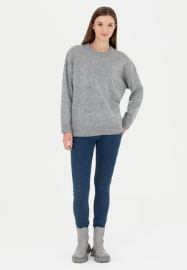 Kadın Gri Melanj Bisiklet Yaka Kazak - 50277265006