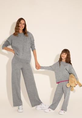 Kadın Gri Melanj Bisiklet Yaka Kazak