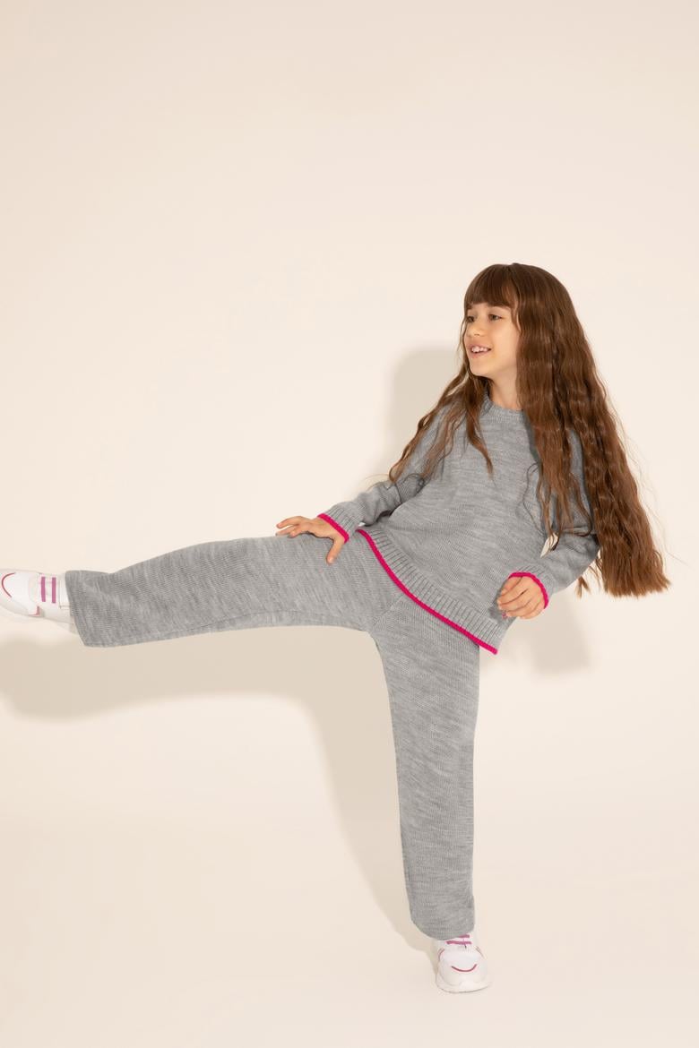 Kız Çocuk Gri Melanj Kazak - 50276995009