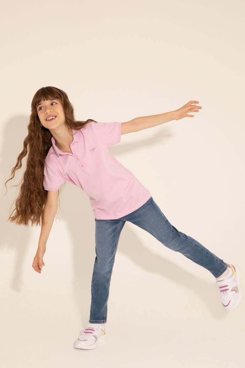 Kız Çocuk Pembe Polo Yaka Basic Tişört - 50288501005