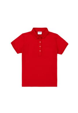 Kız Çocuk Kırmızı Melanj Polo Yaka Basic Tişört - 50288501093