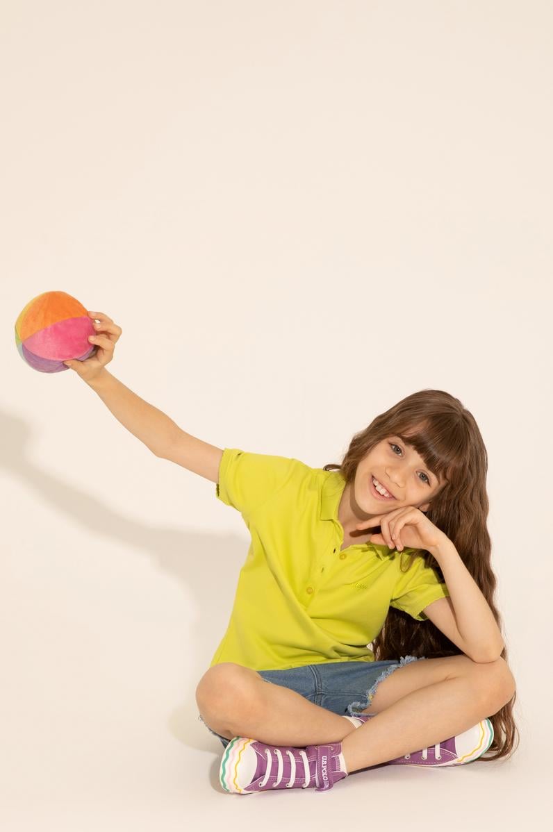 Kız Çocuk Fıstık Polo Yaka Basic Tişört