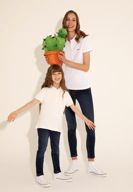 Kız Çocuk Ekru Polo Yaka Basic Tişört - 50288501016