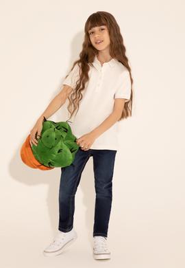 Kız Çocuk Ekru Polo Yaka Basic Tişört - 50288501016